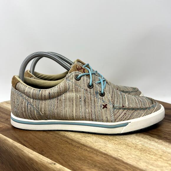 Twisted X Hooey Loper Shoes Women's Size 7.5 M Western Brown Blue Loafer Lace Up - Picture 1 of 8